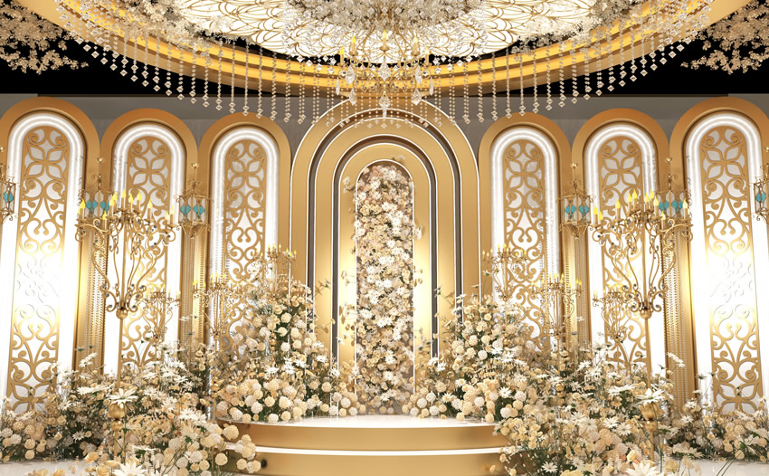 天峻香槟色调婚礼堂效果展示